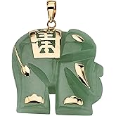 PalmBeach 14K Yellow Gold Genuine Green Jade Good Luck Elephant Charm Pendant (33mm)
