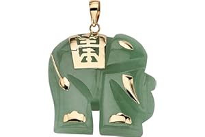 PALM BEACH JEWELRY PalmBeach 14K Yellow Gold Genuine Green Jade Good Luck Elephant Charm Pendant (33mm)