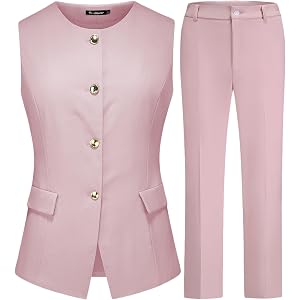 TRONSTORE Women's 2 Piece Vest Pants Suit Sleeveless Blazer Set | Crew Neck Vest, Summer, Straight Leg Pants, Dressy Business