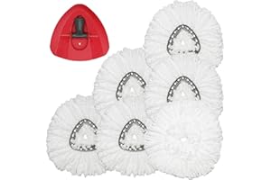 QULABLE Spin Mop Replacement Head - 6 Pack EasyWring Mop Refills with Base Compatible with O-Cedar Triangle Spin Mop, Microfiber Mop Replace Head Easy Cleaning Floor Head Mop for Floor Cleaning