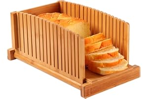 Kiss Core Premium Bamboo Bread Slicer for Homemade Bread, Crumb Catcher, Foldable and Compact Loaf Cutter 3 Size Slicing Guide
