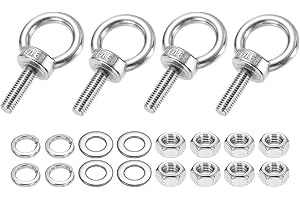 PATIKIL M6 x 20mm Eye Bolt, 4Pcs 304 Stainless Steel Thread Lifting Ring Set Shoulder Eyebolt with Lock Nuts Flat Washers for