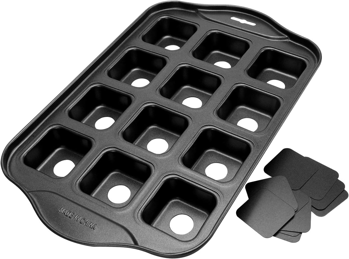 bilAnca 12 Cups Non Stick Loose Bottom Muffin Tray Square Shape Cheese Cake Tin Carbon Steel Pan (Medium)
