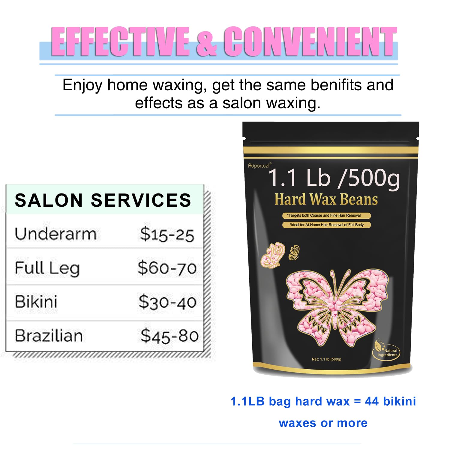 Wax Beads for Hair Removal, 1.1LB Painless Salon Hard Wax Beans for Bikini, Eyebrow Facial, At Home Pearl Waxing Beads for Sensitive Skin with 20 Spatulas for Women Men(Rose)