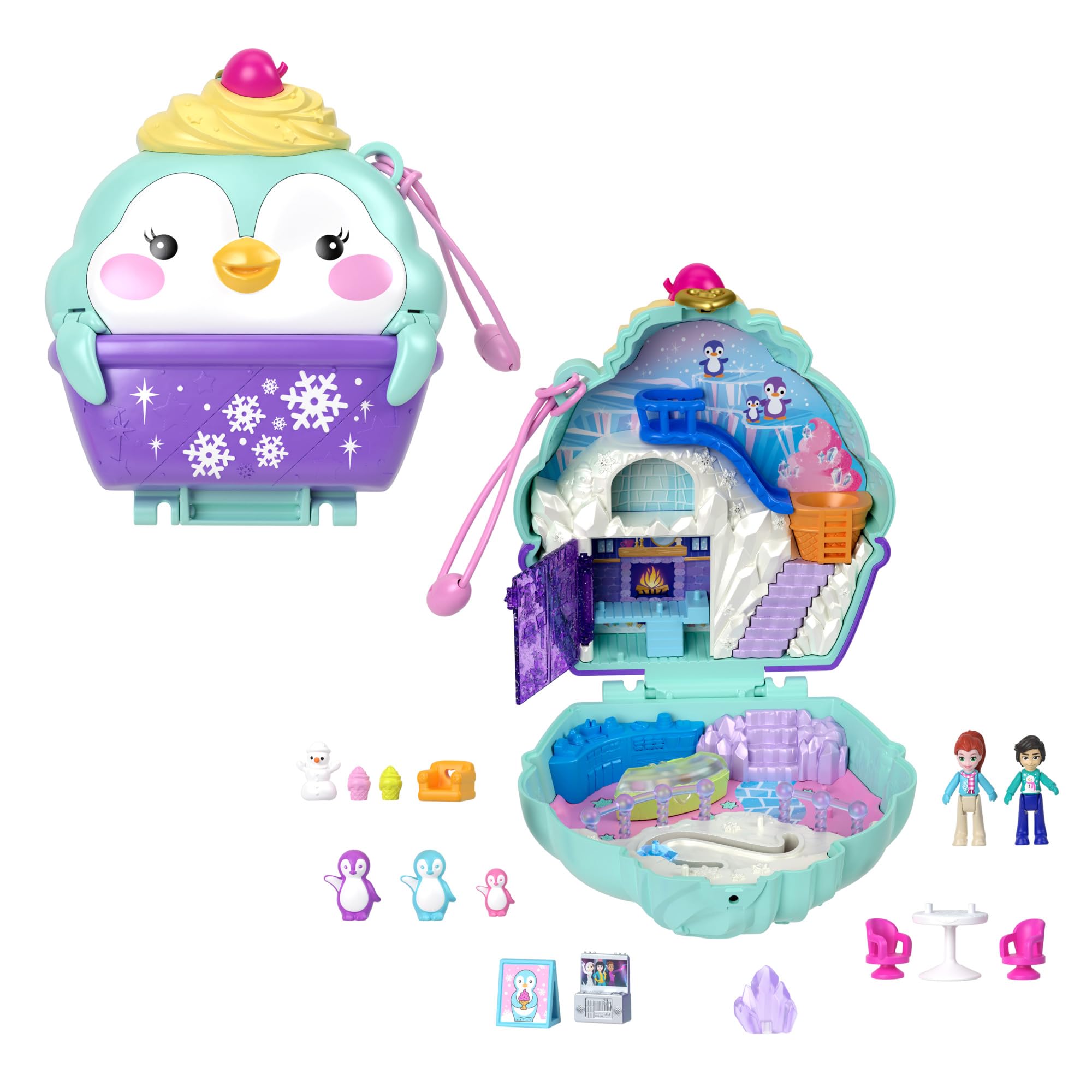 Polly Pocket Dolls and Playset, Travel Toy with Fidget Exterior, Snow Sweet Penguin Compact with 13 Accessories, HRD34 — image 1