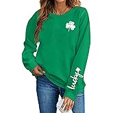 Teyseev St. Patrick's Day Sweatshirt for Women Lucky Shamrock Long Sleeve Sweater Irish Clover Casual Graphic Pullover Tops