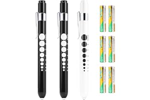 SOONORY Pen Light for Nurses, 3 Pack Medical Pen Lights with Pupil Gauge for Doctor Nurse Student with Baked Porcelain Finishing Aluminum Alloy Body Penlights,White Light Led,6 AAA Powerful Batteries