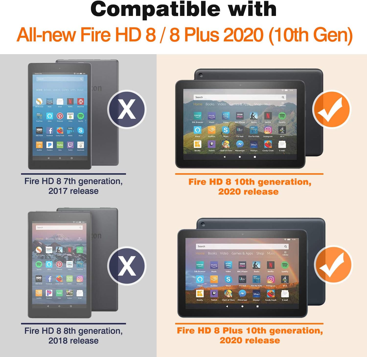 MoKo Case Compatible with All-New Kindle Fire HD 8 Tablet and Fire HD 8 Plus Tablet (10th Generation, 2020 Release),Slim Folding Stand Cover with Auto Wake/Sleep - Black: Computers & Accessories