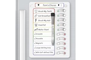 KAQUBE Chore Chart for Kids Dry Erase Chore Board ADHD Tools for Kids to Do List Checklist Task Board Routine Chart Planning Board for Fridge with 10 Sliders and Magnetic Marker, White and Rainbow, 1 Pack