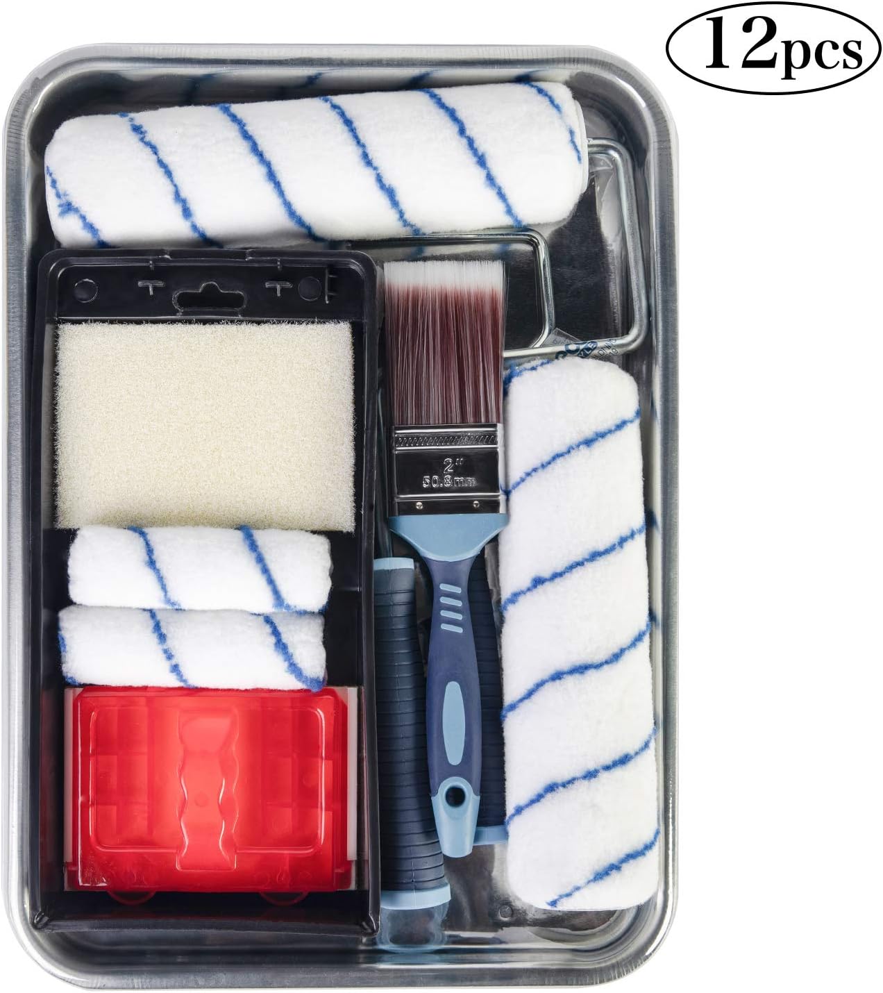 ETERNA 9 Piece Paint Roller Set, 9 inch+4 inch Paint Rollers, with Cover, Frame, Tray and Brush, 9Pcs Paint Roller Kit for Holidays Wall Decorating Home DIY Improvement - - 