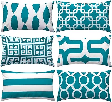 Topfinel Kussenhoezen 30x50 Cm Gemaakt Van Microvezel Kussenhoezen Set Van 6 Zachte Met Geometrische Patronen Decoratieve Kussenhoezen Voor Sofa Auto Patio Decoratieve Kussenhoezen Turquoise En Wit Amazon Nl