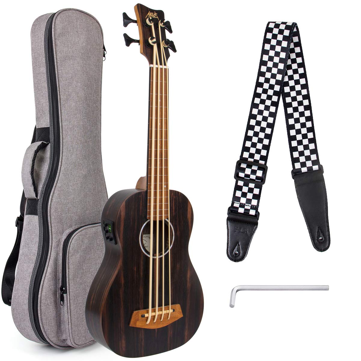 Aklot Electric Acoustic Bass Ukulele 30 inch African Blackwood Professional Aquila EADG with Gig Bag Strap for Beginner and Advanced