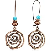 Gdpaddy Bohemian Vintage Copper Round Circle Disc Dangle Drop Earrings Geometric Flower Swirl Maze Spiral Leverback Earrings for Women