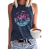 Womens Tank Tops O-Neck Beach Graphic Tank Tops Summer Casual Loose Tanks Vest Country Music Vacation Tank Cami