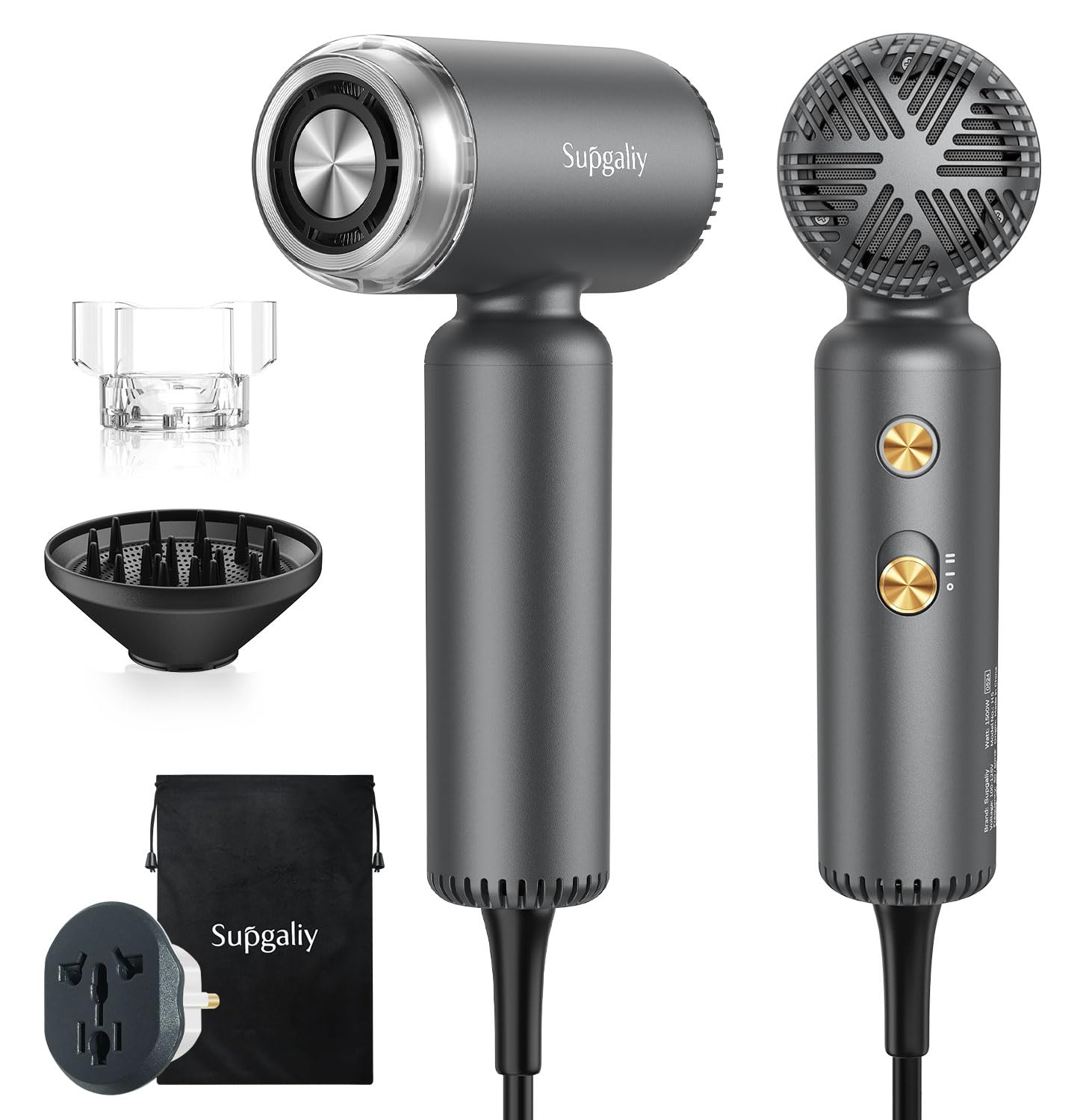 Photo 1 of SUPGALIY Dual Voltage Hair Dryer, High-Speed Ionic Blow Dryer for Fast Drying, Travel Compact Hair Blow Dryer with Magnetic Curly Diffuser for Home, Portable Hairdryer International 100-240V