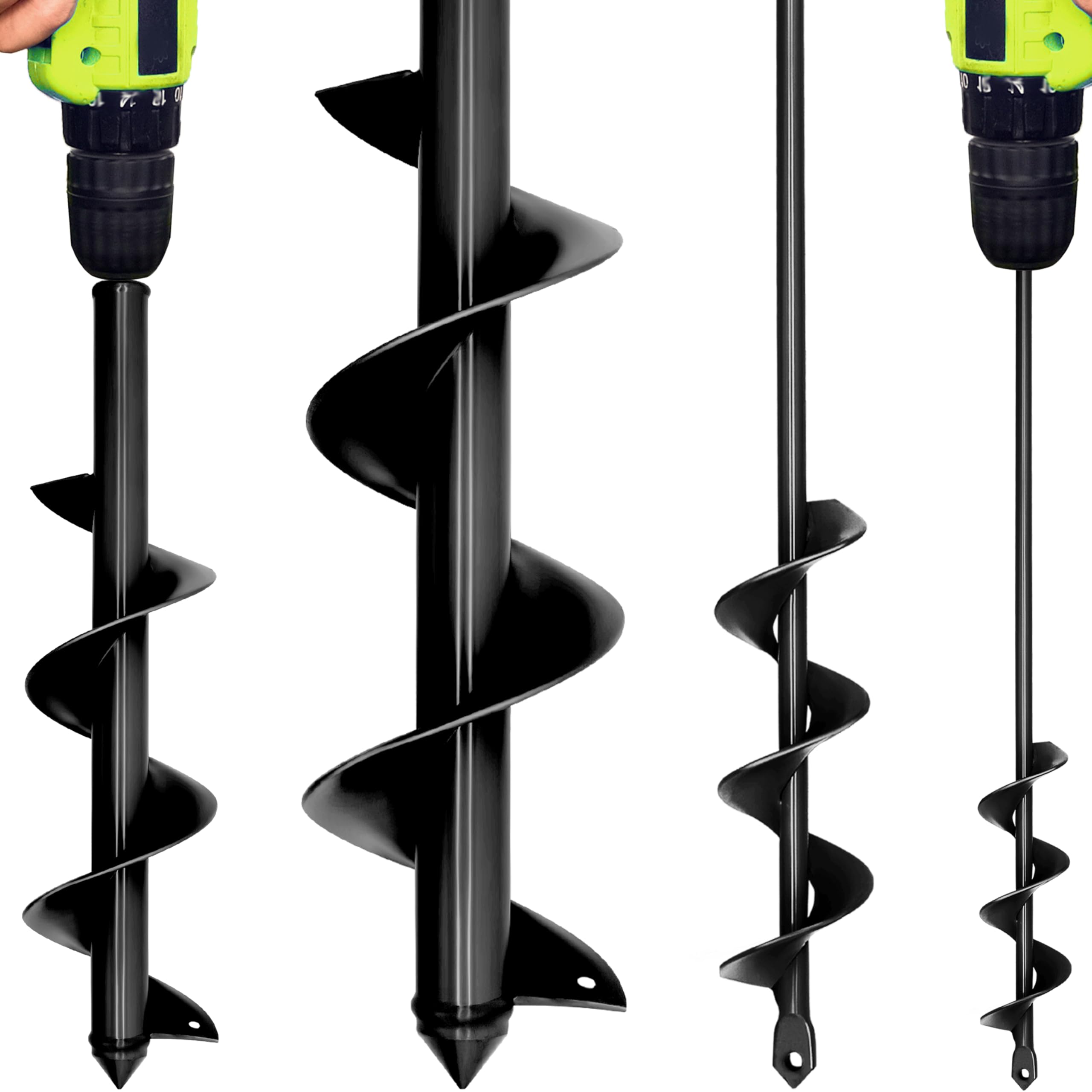 4x42cm 9x40cm Auger Drill Bit Set,Garden Heavy Duty Spiral Auger For Planting Bulbs Sendings,Post Hole Digger,Repairing Fence,Cultivating,Black