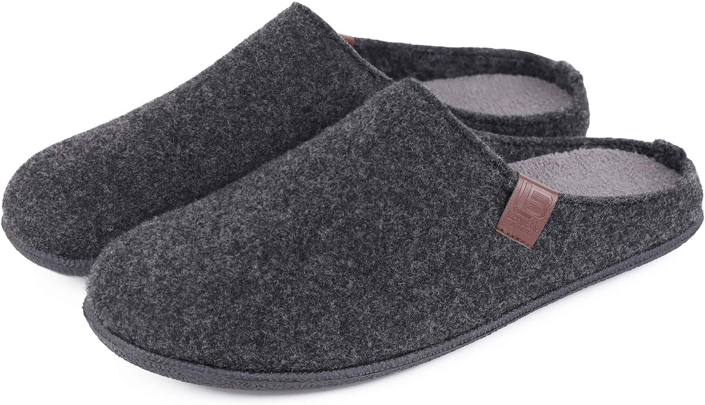 Men's Memory Foam Slippers Wool Felt Removable Insole Durable Injection Mule Comfy Indoor Outdoor House Shoes