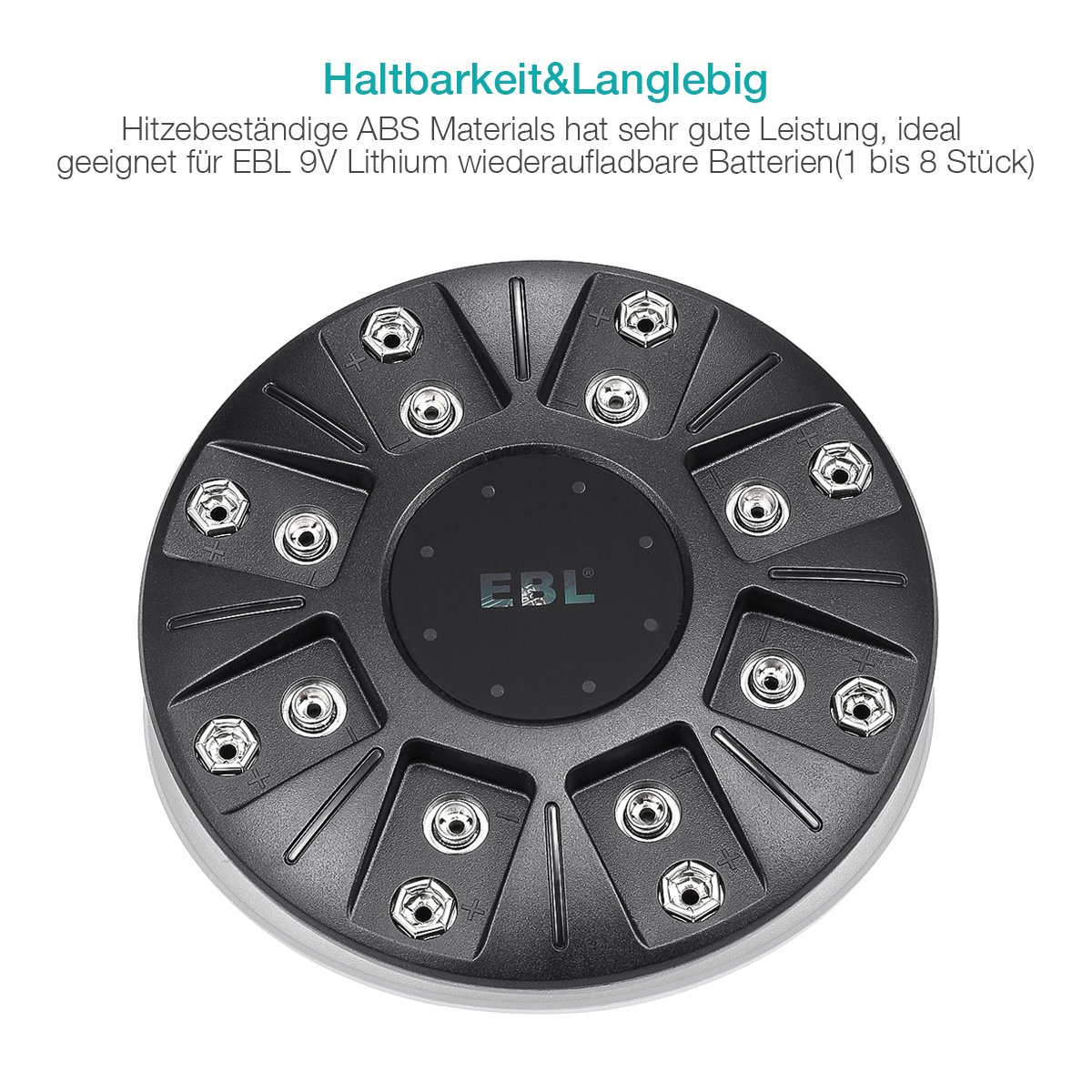 EBL 8 Stecker Akku Ladegerät für 9 V Block Li-ion Wiederaufladbare Akkus