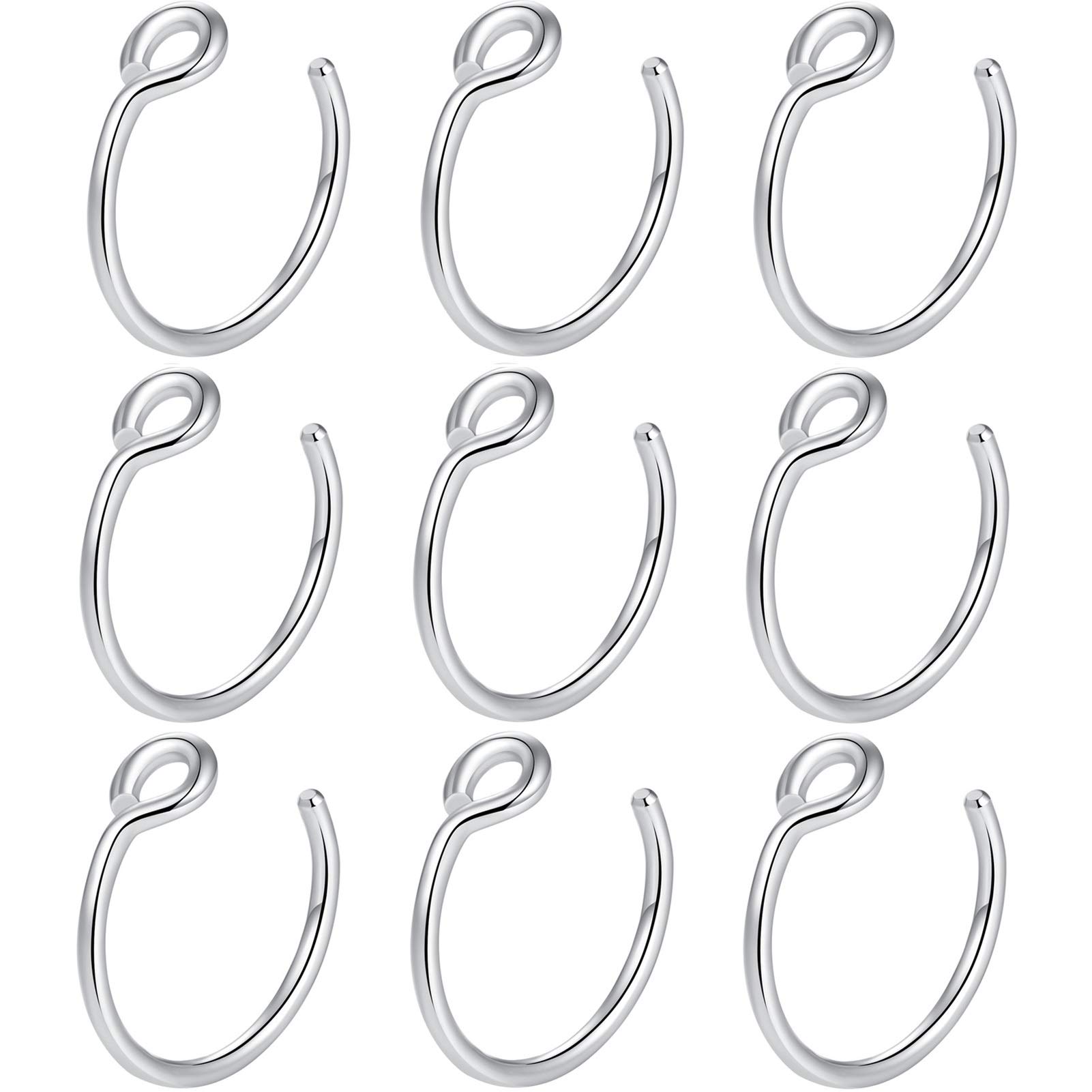 Popuhoops 9pcs 316L Surgical Steel Open Nose Hoop Faux Fake Nose Rings 20 Gauge 8mm 20g Nostril Piercing Body Jewelry Silver Stainless Steel Lip Septum Ring for Women Men