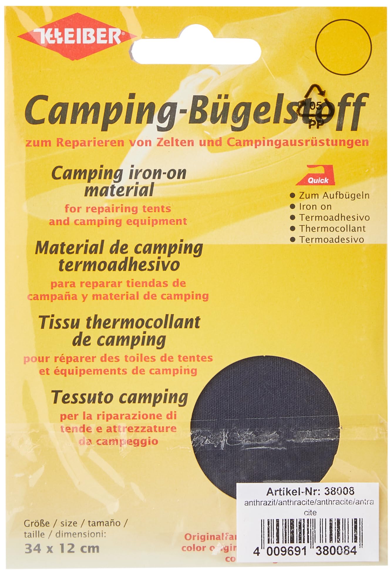 Kleiber 100 Percent Cotton Canvas Tent with Awning Iron on Repair Patch, Black
