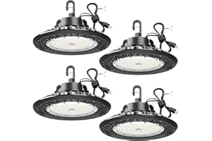 G GJIA LED High Bay Light Super Bright Dimmable AC100-277V 150W 22500LM 5000K DLC/ETL Listed Lights 6ft with US Plug High Bay LED Light Warehouse Workshop (4 Pack)