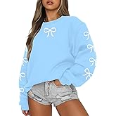 ASTANFY Oversized Bow Sweatshirt Cute Clean Girl Embroidered Sweatshirts Coquette Preppy Sweater Y2k Long Sleeve Pullover Top