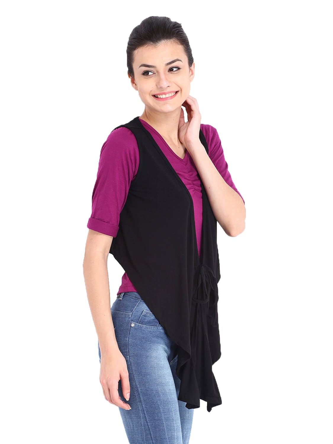 espresso women's sleeveless waterfall shrug with front tie option