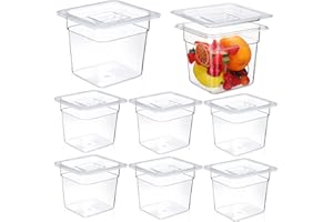 Sieral Clear 1/6 Size Food Pan Restaurant Containers with Lids Square Cambro Food Storage Polycarbonate Salad Bar Containers Commercial Hotel Pans for Kitchen Food Prep(6 Inch, 2 Quart, 8 Pcs)