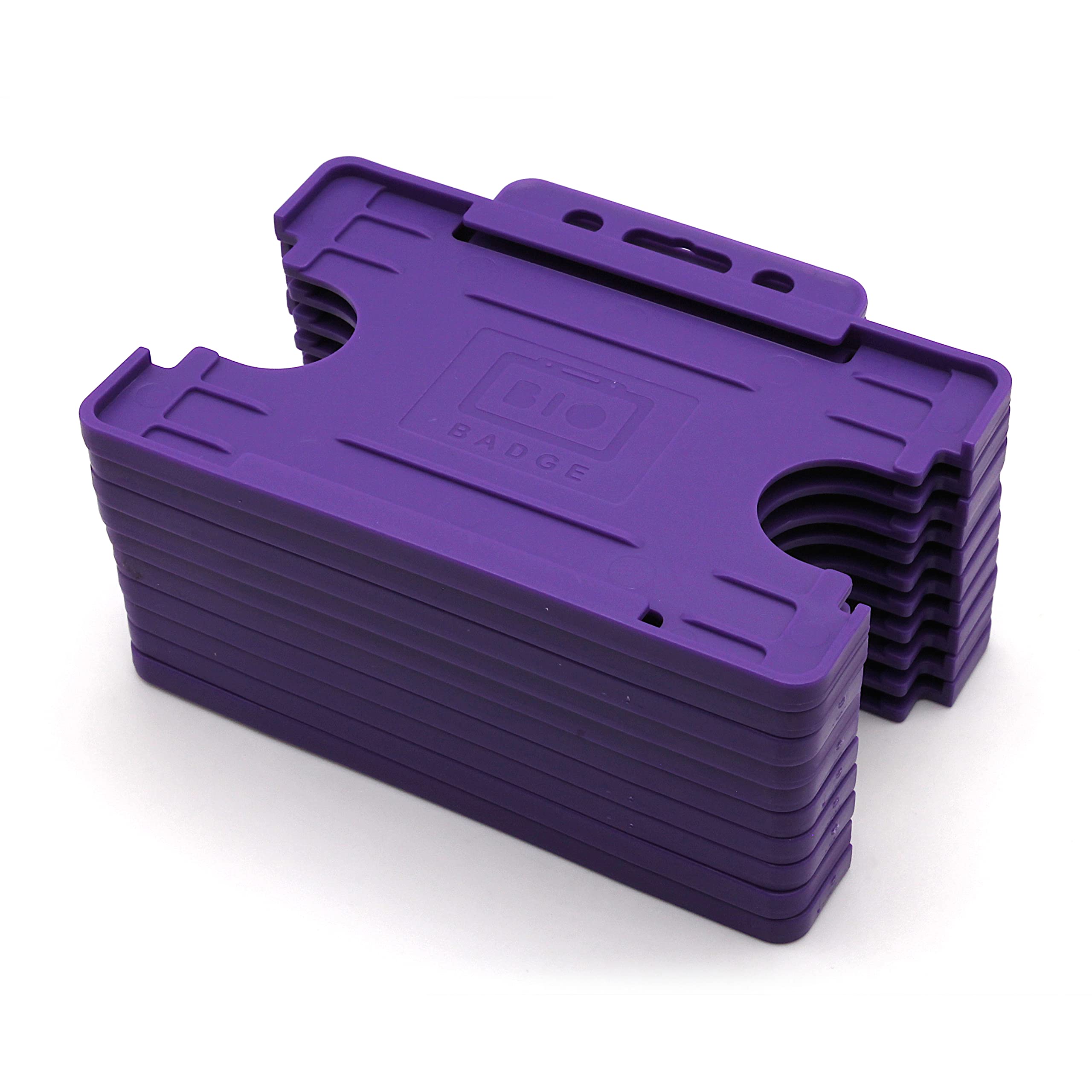 BioBadge Purple ID Card Holders Open-Faced for ID Badges, Landscape - Pack of 10