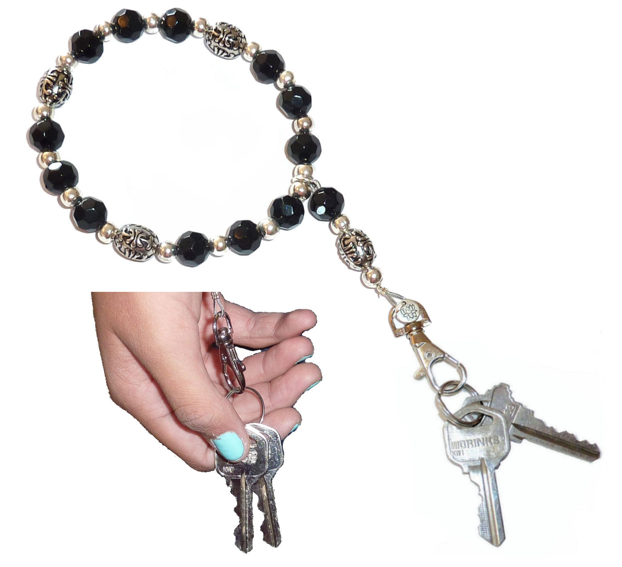 Wrist Lanyard, Made in USA, Beaded Women's Wristlet for Keys, Phone, ID Badge, Lightweight and Strong (Black)