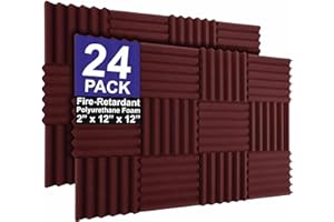 FOAM FACTORY INC. Foam Factory Inc 24 Pack Color Acoustic Foam Panel Studio Soundproofing Wedge Wall Tiles 12” X 12” X 2” (Burgundy)