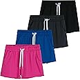 Real Essentials 4 Pack: Girls Athletic Performance Dry-Fit Running Shorts with Drawstring & Pockets