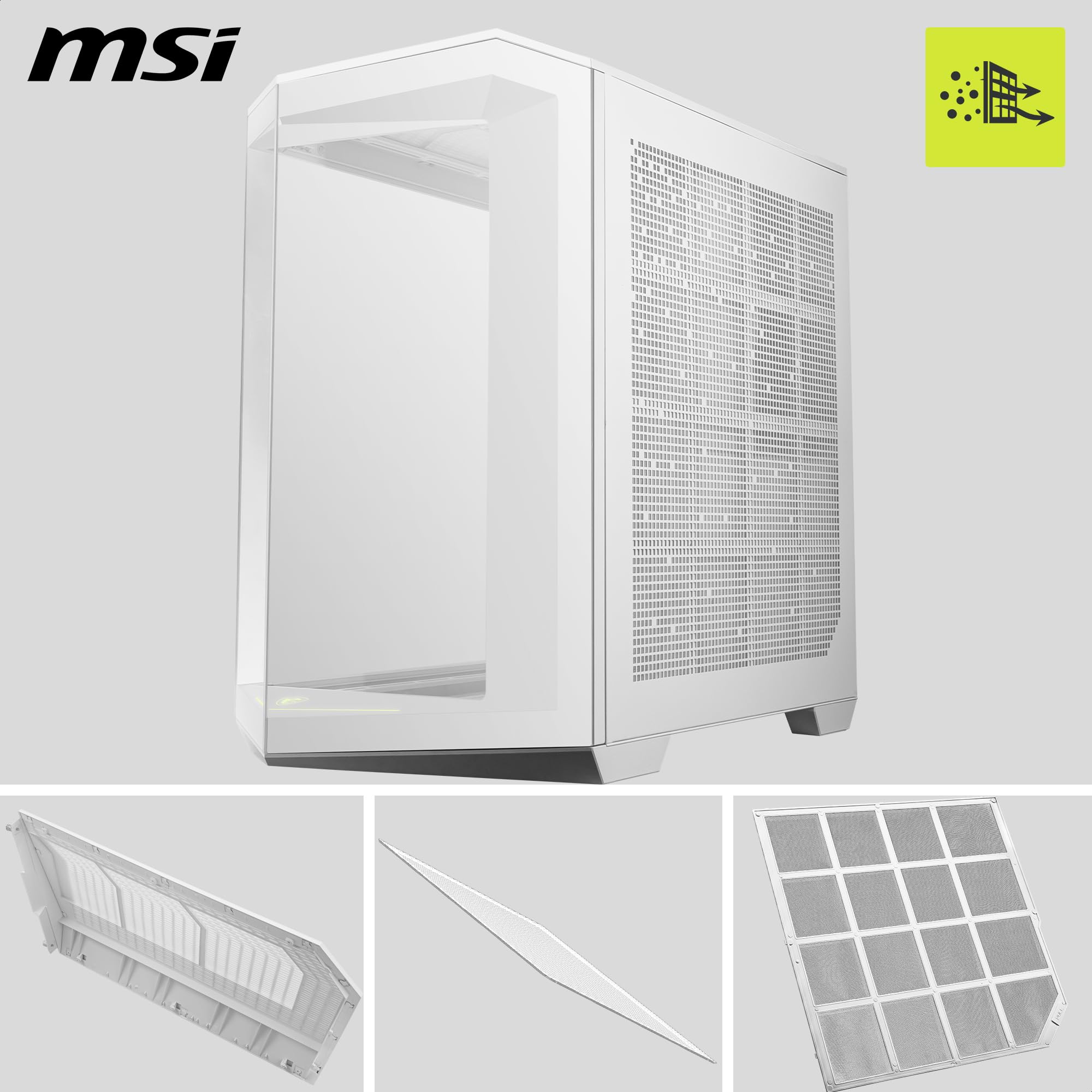 Msi Mag Pano 100L Pz White Pc Case - Front And Side Glass Panel Detail Showing Panoramic Design