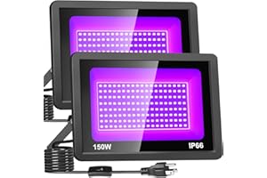 SHGPODA 2 Pack 150W Black Light, LED Black Lights Flood Light, IP66 Waterproof Blacklight Flood Light Outdoor for Glow in The Dark, Halloween, Neon Party, Blacklights with US Plug Switch, 6ft Cord