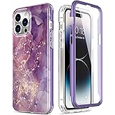 Esdot for iPhone 14 Pro Max Case with Built-in Screen Protector,Military Grade Rugged Cover with Fashionable Designs for Women Girls,Protective Phone Case 6.7" Glitter Purple Marble