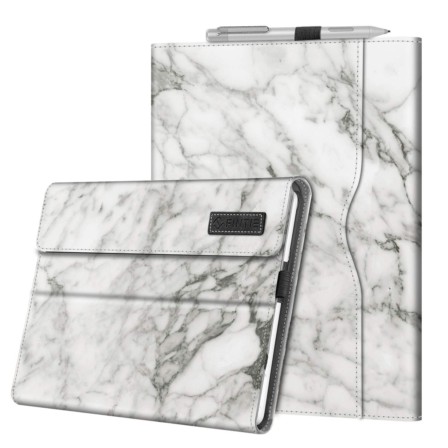 Fintie Case for Microsoft Surface Go 4/3/2/Surface Go 10 Inch Tablet - Multi-View Angle Faux Leather Protective Case with Document Slots, Type Cover Compatible, Marble White