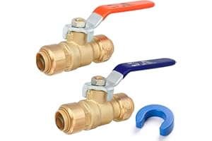 JUWO 3/4" Shut Off Valve for PEX, Copper, CPVC Pipe, Push to Connect Ball Valve, Brass Plumbing Fitting with Upgraded Stiffener with Disconnect Clip(2 Pack)