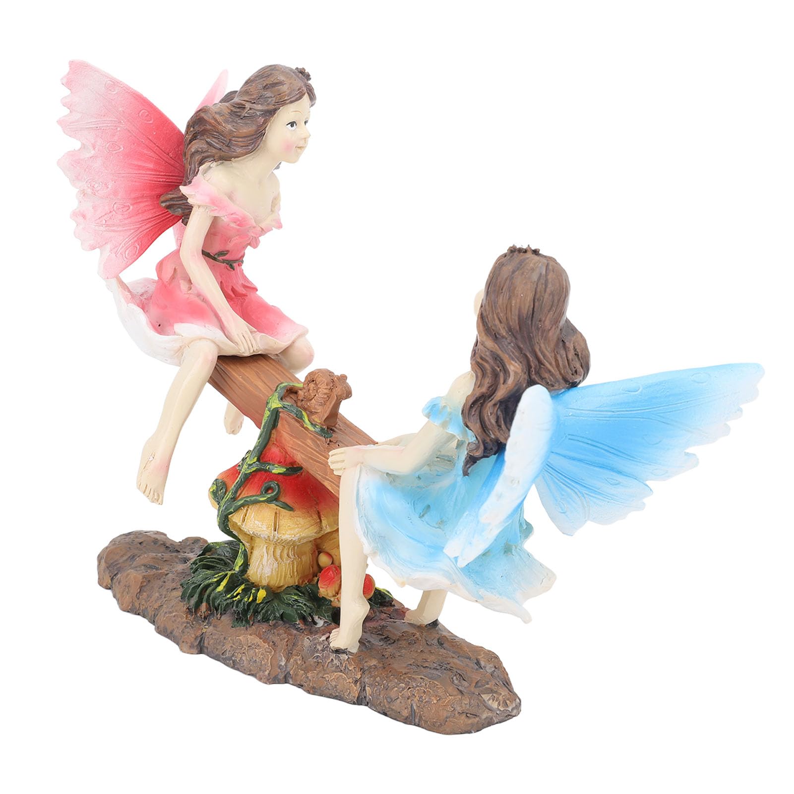 HERCHR Fairy Garden Resin Statue 8.5x6.5in Fairy on Seesaw Garden Decoration Figurine Ornament Outdoor Miniature Garden Girl Figurine