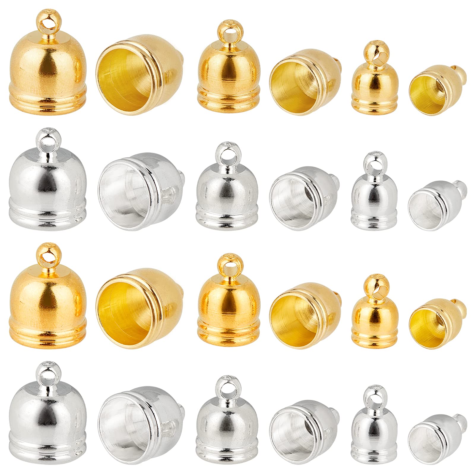 SUPERFINDINGS 120PCS 9~12mm Golden & Sliver Brass Cord Ends Connectors Perfect Ending End Cap End Caps Barrel for Cord Beading Wire Jewelry Craft Making