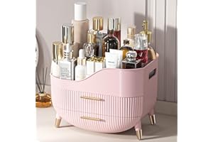 YGJT Makeup Organizer for Vanity, Large Capacity Skincare Cosmetic Organizer Countertop with 2 Drawers, Cosmetic Display Cases Makeup Storage Box for Bedroom, Bathroom, Ideal Gifts for Women(Pink)