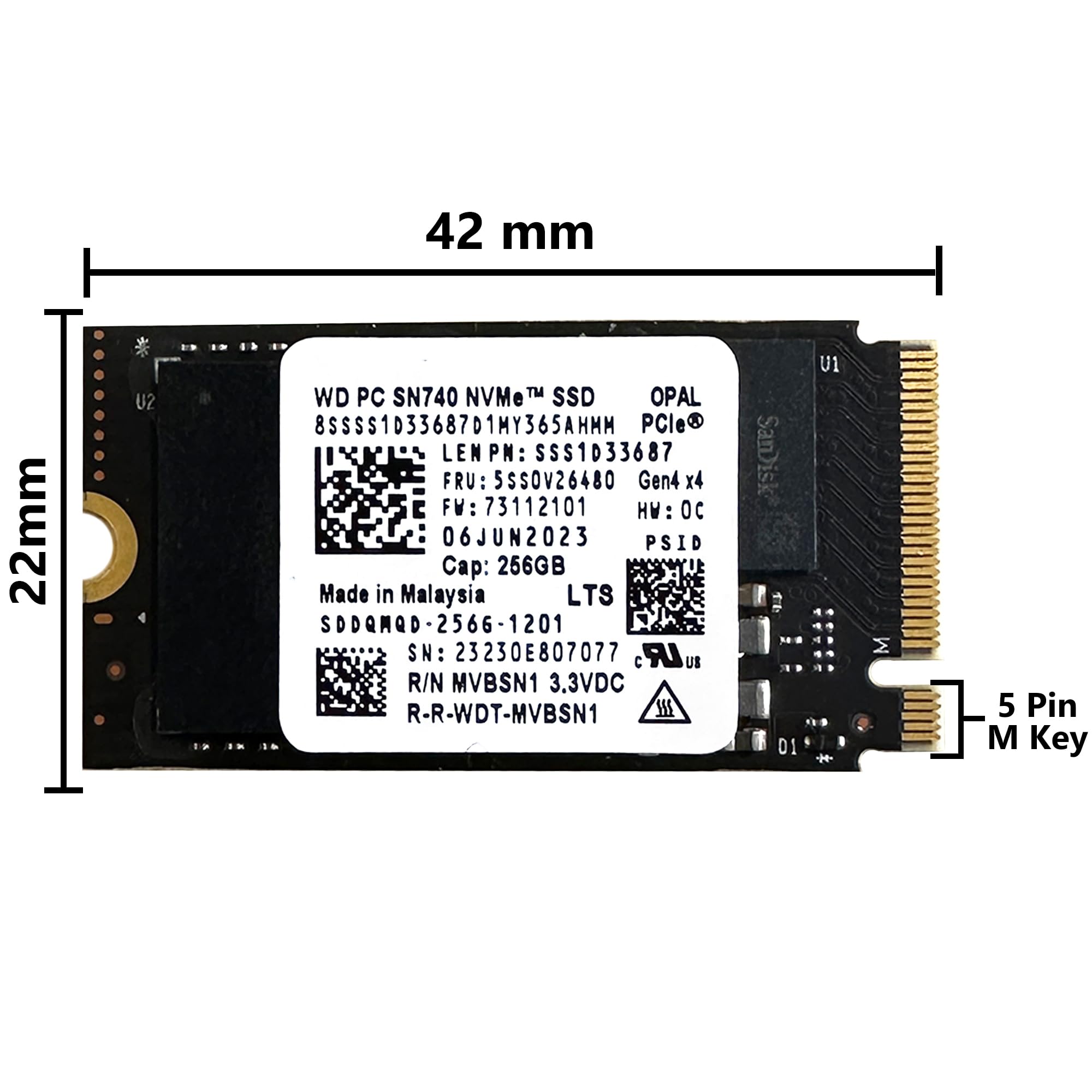 Oemgenuine WDC SN740 256GB M.2 2242 PCI-e 4.0 Gen 4x4NVME SSD Internal Solid State Drive Form Factor M Key Steam Deck - Up to 4000 MB/sec Sequential Read.