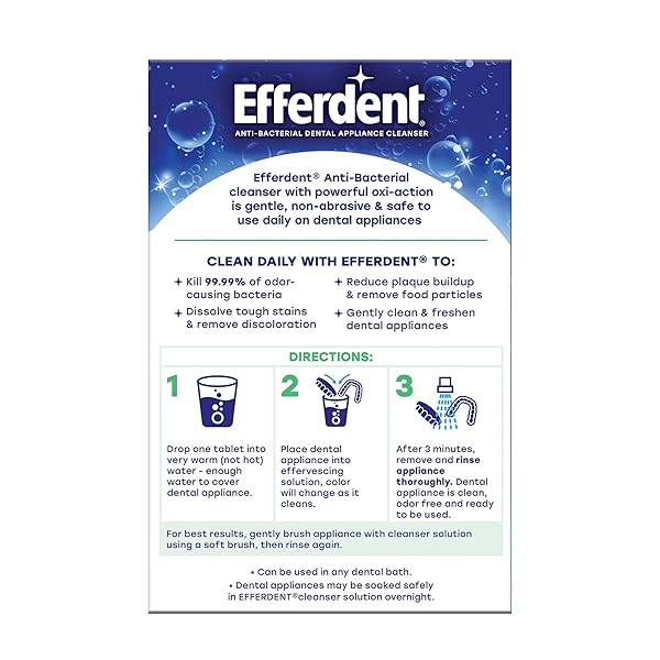 EFFERDENT DENTURE CLEANER TABLETS – DENTAL APPLIANCES, ALIGNERS, MOUTH GUARD, AND RETAINER CLEANER TABLETS, MINTY FRESH & CLEAN, 126 COUNT