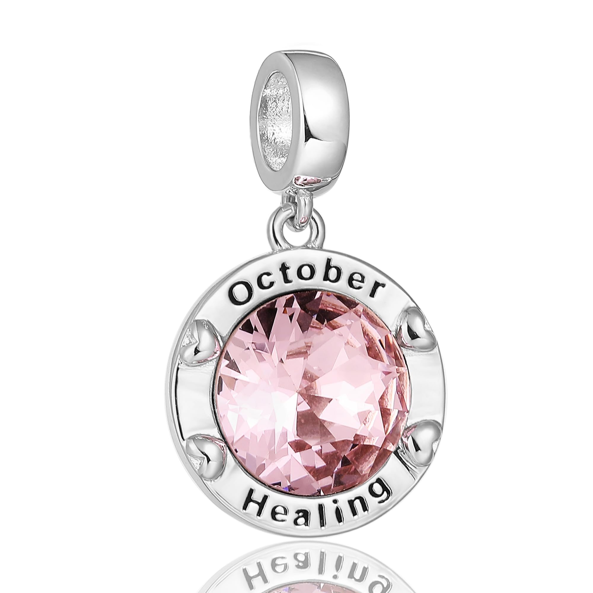 October Birthstone Charms for Women Bracelets Round Pink Charm fit Pandora Bracelets Birthday Gifts for Women Girls