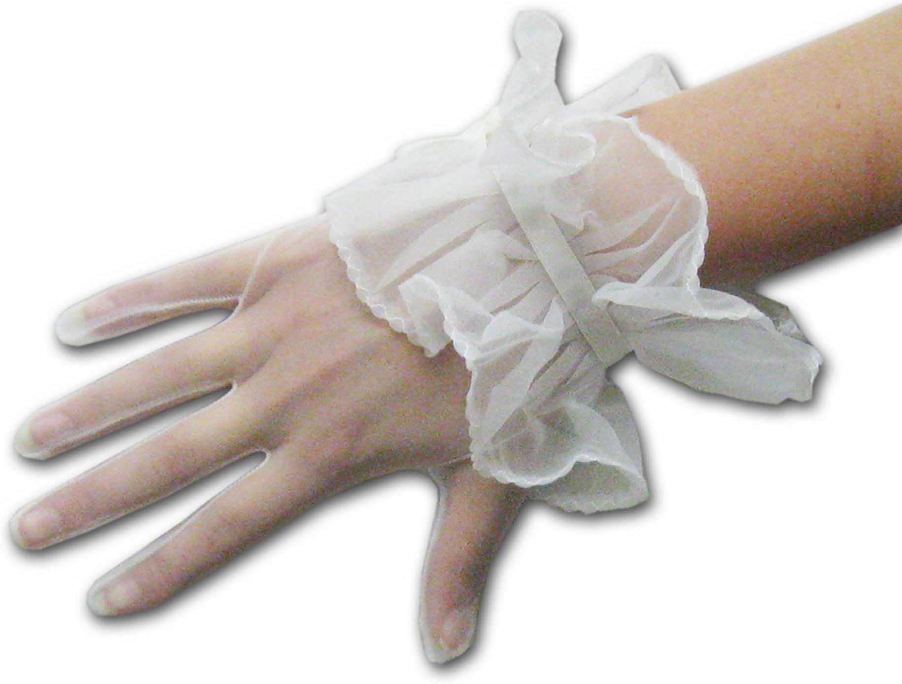Matte Sheer White Nylon Tricot Shortie Gloves with Double Cuff