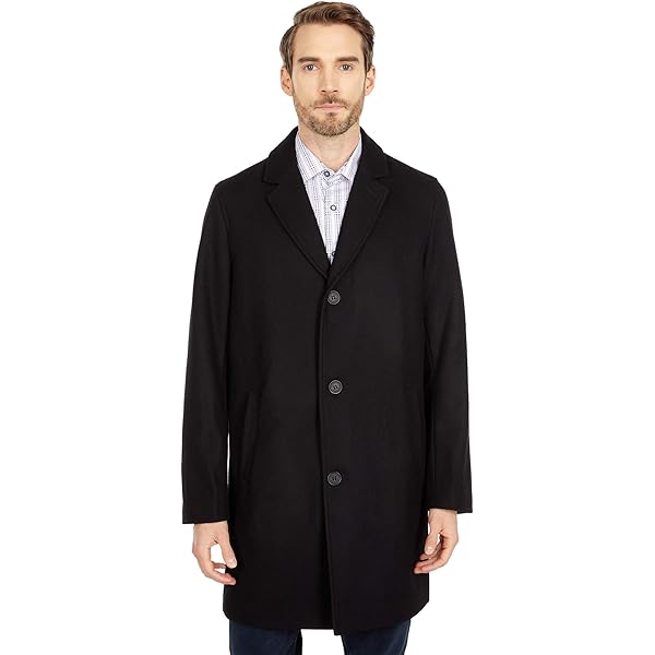 Cole Haan Men's Classic Melton Top Coat with Faux Leather Details