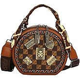 Vintage Women's Bag,Round Crossbody Bag, Shoulder Crossbody Circle Tote Bag, Large Capacity Purse Handbag