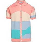 OXKNIT Mens Short Sleeve Vintage Polo Shirts Casual Multi-Colored Knitted Geometric Patterns Shirts