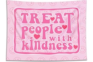 KJHL Treat People with Kindness Pink Tapestry for Bedroom Teen Girl, Preppy Tapestry Flag Quote Harry Styles Wall Hanging Aesthetic Funny Tapestries for Classroom College Dorm Room Decor 30" x 40"