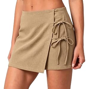 Borniu Women's Low Waist Wrap Front Skirt with Shorts Drawstring Tie Knot Side Skorts Vacation Cute Beach Clothing