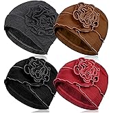 ALLFULL 4 Pieces Cotton Chemo Turbans Headwear Beanie for Women Soft Head scarf Cap Elastic Chemo Hats Covers Wraps for Cancer Patient Hair Loss